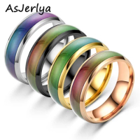 AsJerlya Stainless Steel Ring Change Color Mood Ring Emotional Temperature Fashion Temperature Sensitive Glazed Seven-color Ring