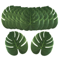 12 Pcs Turtle Leaf Table Runner Placemats Palm Leaves Decorate Plastic Fake Monstera