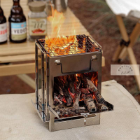 免運 戶外摺疊柴火爐迷你不鏽鋼烤爐BBQ野營野餐摺疊木炭爐戶外燒烤架-快速出貨