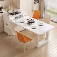 奶油风岛台餐桌一体现代简约小户型家用可伸缩轻奢茶桌岩板餐桌椅