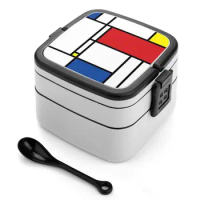 Mondrian Minimalist De Stijl Modern Art © Fatfatin Bento Box Leak-Proof Square Lunch Box With Compartment Fatfatin Artistic Mond