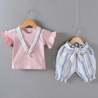 童裝夏裝套裝嬰兒童衣服0-1-2-3歲女童夏天短袖新款寶寶條紋套裝
