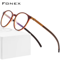FONEX Titanium Glasses Frame Men Women Acetate New Vintage Round Eyeglasses Screwless Eyewear 9105
