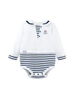 ชุดบอดี้สูทขาเว้าเด็กเล็กผู้ชาย คอปกกะลาสี รุ่น PCT21530 87B สี White/Navy Striped