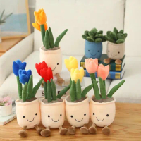 Tulip Plant Plush Toy Succulent Plant Plush Stuffed Toy Potted Flower Decoration Toy Creative Gift for Room Bookshelf Decor