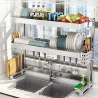 Adjustable Telescopic Sink OrganizerStainless Steel Dish Draining Rack Kitchen Space Saver Adjustable Dish Storage System