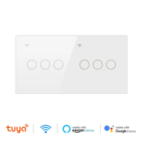 Tuya Smart Wifi Light Switch 4/5/6 Gang EU Standard WiFi Wall Light Touch Switches Voice Control Work with Alexa Google Home