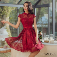 訂製款蕾絲旗袍紅色短禮服【B7-98729】