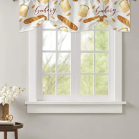 Dessert Pattern Bread Window Curtain Kitchen Cabinet Coffee Tie-Up Valance Curtain Rod Pocket Short Curtain