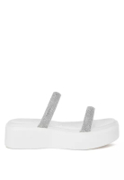 London Rag 白色厚底水鑽涼鞋