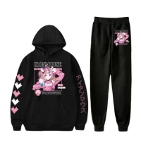 VTuber Ironmouse Anime Hoodie Jogger Pants Two Piece Set Sweatshirts+Sweatpants 2023 Harajuku Streetwear Men Women's Set