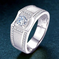Cincin Berlian Platinum, Cincin Lelaki Boleh Disesuaikan, Bertatah Platinum PT950, Berlian Cemerlang
