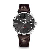 TITONI瑞士梅花錶 LINE1919 百周年系列錶款 T10 超薄自製機芯 (83919 S-ST-576)-炭灰面皮帶/40mm