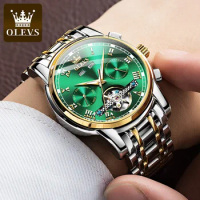 OLEVS 6607 Fashion Waterproof Men Wristwatch, Automatic Mechanical Multifunctional Stainless Steel Strap Watches For Men
