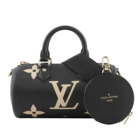 【LOUIS VUITTON】Papillon BB Monogram 雙色牛皮迷你圓筒包(黑色/米色) M45980
