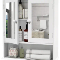 Bathroom Cabinet Wall Mounted Wooden Storage Cabinet With Mirror 2 Door 3 Tier Open Cabinet Use For Kitchen Bathroom