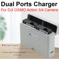 Portable Dual Battery Charger for DJI OSMO Action 3 Camera Accessories OSMO Action 4 Battery Rapid Intelligent Charging Box