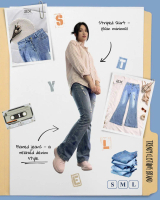 Quần Jean Nữ Ống Loe Cạp Cao Hack Dáng - Denim Xanh Sáng Rách Gối Style Hàn Quốc