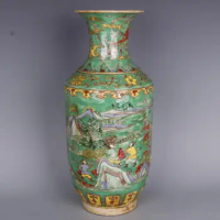 Teal Chinese Porcelain Vase Qing Kangxi Ceramic Vase Multi Color Figure Pepole Pattern Bottle Vase for Flower Antique Collection