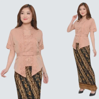 Kebaya Kutu Baru Modern Bahan Katun Import Warna Milo - Atasan Wanita - Dress Kancing Motif Pita Pan