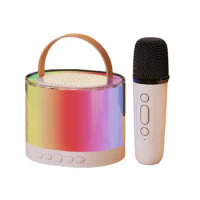 Mini Karaoke Machine Small Wireless Microphone Speaker Karaoke System Stereo Kids Karaoke Speaker Karaoke Equipment With LED
