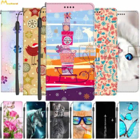 Leather Cases For Xiaomi Mi 11 Lite Luxury Wallet Phone Bags For Xiaomi 12 Lite Flip Book Cover Mi11 Fundas Cute Print Cats Wolf