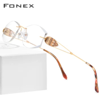 FONEX Wire Titanium Rimless Glasses Women Ultralight Luxury Diamond Trim Eyeglasses Frame Eyewear 8511