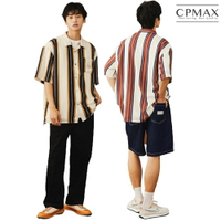 CPMAX 美式oldschool條紋襯衫 時尚短袖襯衣 休閒條紋襯衫 古巴領襯衫 男裝 條紋襯衫 襯衫男【B117】
