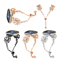 For fitbit versa 4 versa 3 smart watch Strap Stainless Steel Diamond Bracelet Bowknot Metal watchband for fitbit sense / sense 2