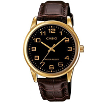 CASIO 經典復古時尚簡約指針紳士腕錶(MTP-V001GL-1B)黑面X金框/40mm