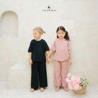 Anakmu (1-8 Tahun) Pixie Top & Puffy Pants Setelan Anak Perempuan Katun Crinkle Premium Kaos Raglan 