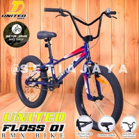 Sepeda BMX 20" Inch UNITED FLOSS 01, Frame Steel, Rem V-Brake, Sepeda Anak Laki-Laki New Blue Red Si