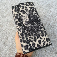 Authentic Real Stingray Skin Leopard Tiger Designer Female Long Wallet Genuine Leather Women Large Clutch Purse Lady Card Holder