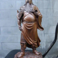 18.1 inches Chinese red Copper bronze Guan gong Guan Yu soldier warrior Buddha Statue Bronze Decoration Home Gift