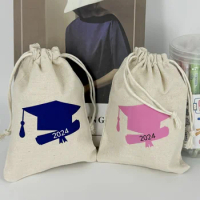 Graduation canvas drawstring pocket, graduation cap printing holiday decoration gift bag