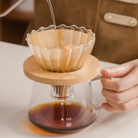 Glass Coffee Filter Cup Reusable Filters Pour Over Coffee Cup Maker with Wood Stand Dripper Filter Coffee Accessories