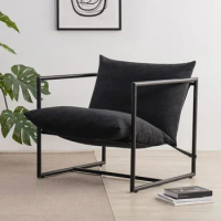 Accent Chair / Metal Framed Armchair with Shredded Foam Cushioning, Black