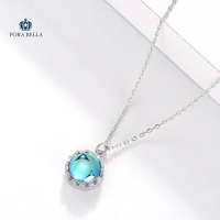 【Porabella】925純銀皇冠人工月光石項鍊 藍色琉璃水晶項鍊 韓版鎖骨鏈 項鍊 Necklace