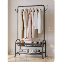 多功能衣帽架 晾衣架 掛架 簡約掛衣櫃 曬衣架【升級款【80cm酷黑】 雙層】 