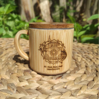 Gelas Cangkir Kopi Stainless Bambu Asli Natural Tutup Kayu Jati Antik Murah Suvenir Cantik Unik Cust