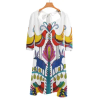Otomi Love Back Lacing Backless Dress Square Neck Dress Fashion Printed Dress 6Xl Mexico Mexican Boho Bohemian Colorful Animals