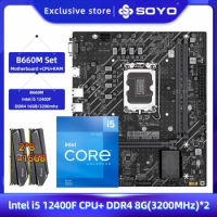 SOYO Classic B660M 2.5G Motherboard with Intel I5 12400F CPU &amp; Dual-channel DDR4 8GBx2=16GB 3200MHz RAM For computador desktop