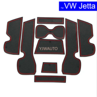 9 Pcs Non-slip Car Door Gate Slot Mats Carpets Position Cup Holder Pads For Volkswagen VW Jetta 2013 ~2016 2017 Door Groove Mat