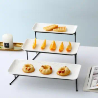 Hot selling creative ceramic fruit plate, three layers, multi-layer, with iron frame, party restaurant, buffet dinner plate