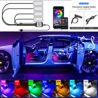 5V/12V LED Car Interior Ambient Foot Strip Light Kit Accessories Backlight Remote App Music Control Auto RGB Decorative Lamp