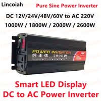 Pure Sine Wave Inverter 1000W 1800W 2000W 2600W DC 12V 24V To AC 220V 50Hz Voltage Converter Solar Off Grid Car Power Inverters