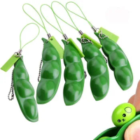 2Pcs Fidget Decompression Edamame Toys Squishy Infinite Squeeze Peas Beans Keychain Cute Stress Reliever Rubber Xmas Gift