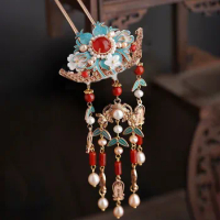Original Handmade Ming Qing Dynasty Headdress Han Clothing Accessories Fringed Hair Ornament Walking Shaking Hairpin