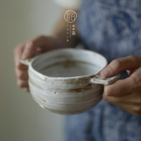 裕印 一人食雙耳湯碗日式手作粗陶泡面碗家用大碗創意手工陶瓷碗