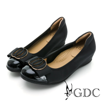 【GDC】甜美真皮優雅風圓頭素色楔型包鞋-黑色(324719-00)